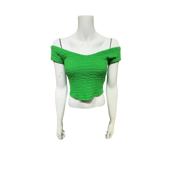ZARA Textured Off-Shoulder Top - Vibrant Green - Picture 2 of 5